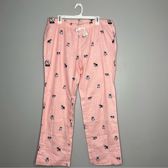 J. Crew Pink Winter French Bull Dog Pajama Pants NWT Q - Picture 1 of 5